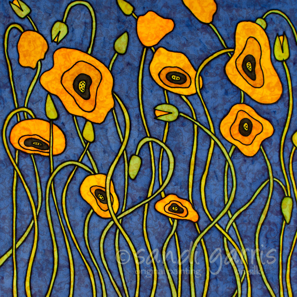Poppies of Rome - Turquoise/Yellow  20 X 20