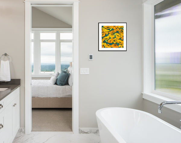 Wild Poppies  Yellow/Teal 20X20