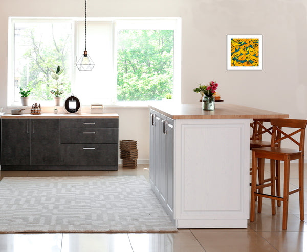 Wild Poppies  Yellow/Teal 20X20