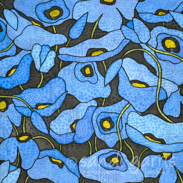 Wild Poppies - Blue  20 X 20