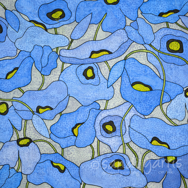 Wild Poppies Ice Blue  12X12