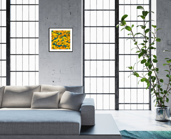 Wild Poppies  Yellow/Teal 20X20