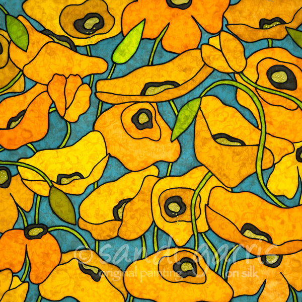 Wild Poppies - Yellow/Turquoise  20 X 20