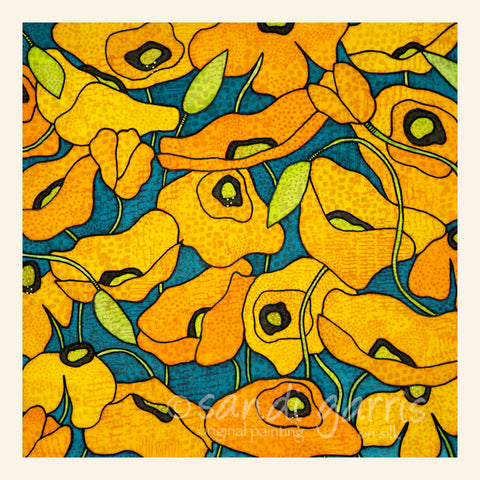 Wild Poppies  Yellow/Teal 20X20