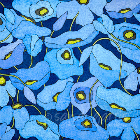 Wild Poppies - Navy/Sky - 30X30