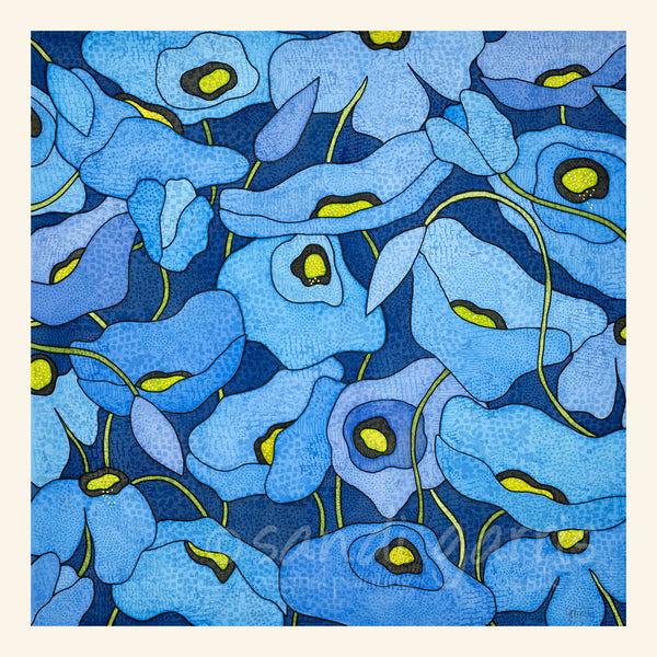Wild Poppies - Blue 30 x 30