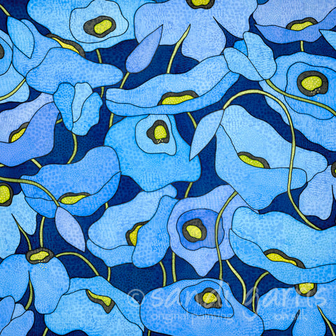 Wild Poppies  Navy/Sky  16X16