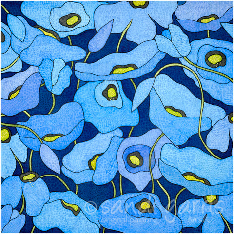 Wild Poppies - Navy/Sky - 30X30