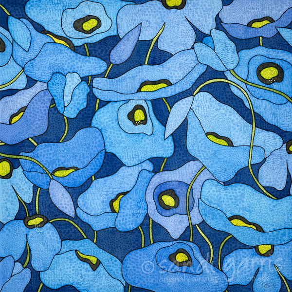 Wild Poppies - Blue 30 x 30
