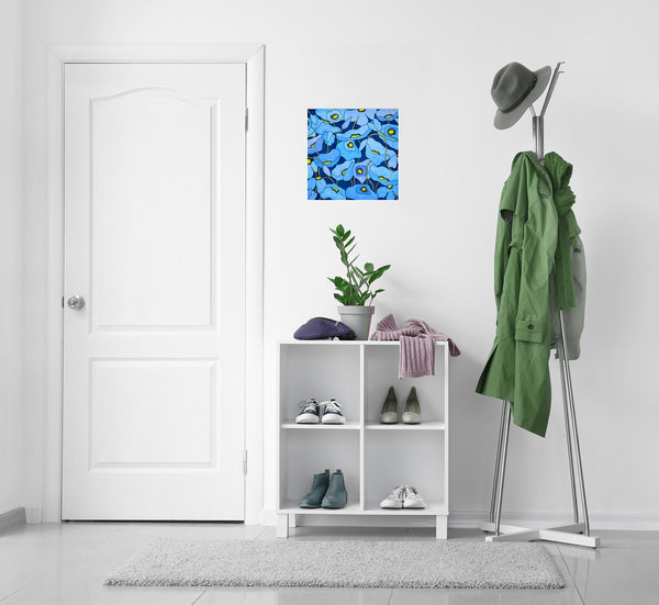 Wild Poppies  Navy/Sky  16X16