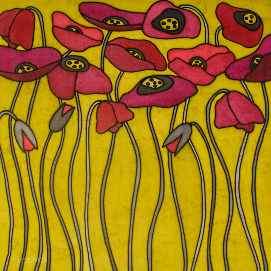 Poppies ~ Red/Chartreuse 20 X 20