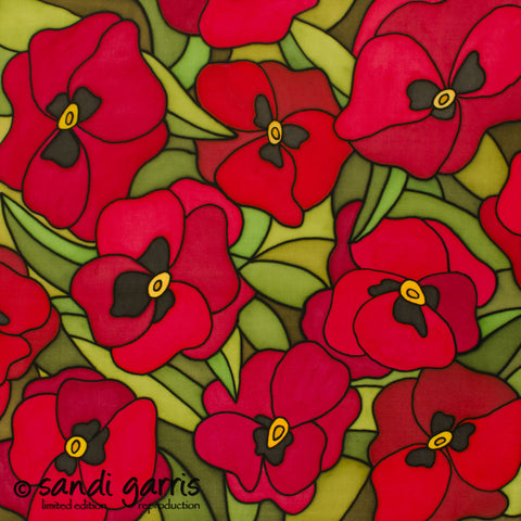 Scarlet Pansies 12 X 12